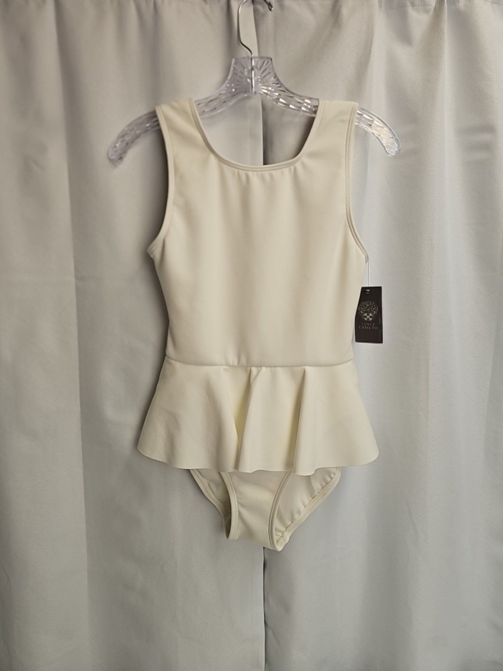 Vince Camuto Womans Cream Peplum One-Piece Swimsuit W/flounce